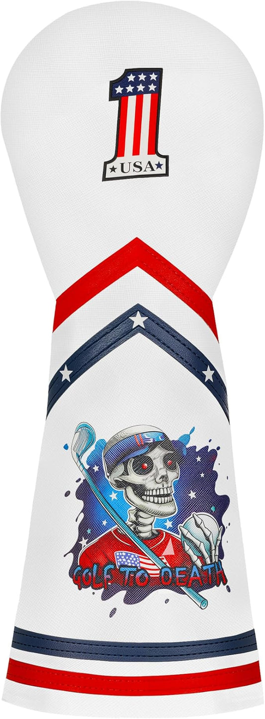 Golf Club Headcover for Drivers, Fairway Woods, Hybrid/Rescue Funny Style Premium Leather Golf Headcovers Set with Embroidery Tags