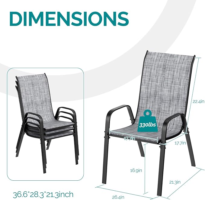 MAMIZO Patio Dining Chairs, Stackable Textilene Chair Set of 4, - Image 2