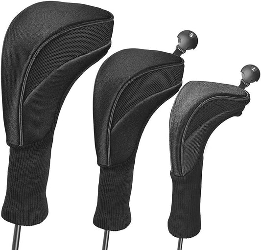 3pcs Nylon Golf Head Covers with Interchangeable Tags, Elastic Self-Fixing Closure, Durable Golf Accessories for Fairway & Driver Clubs