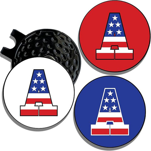 Wolf Golf Towels Golf Ball Marker Hat Clip | USA Monogram | 1 Magnetic Clip + 3 Ball Markers | Patriotic Golf Accessories for Men & Women
