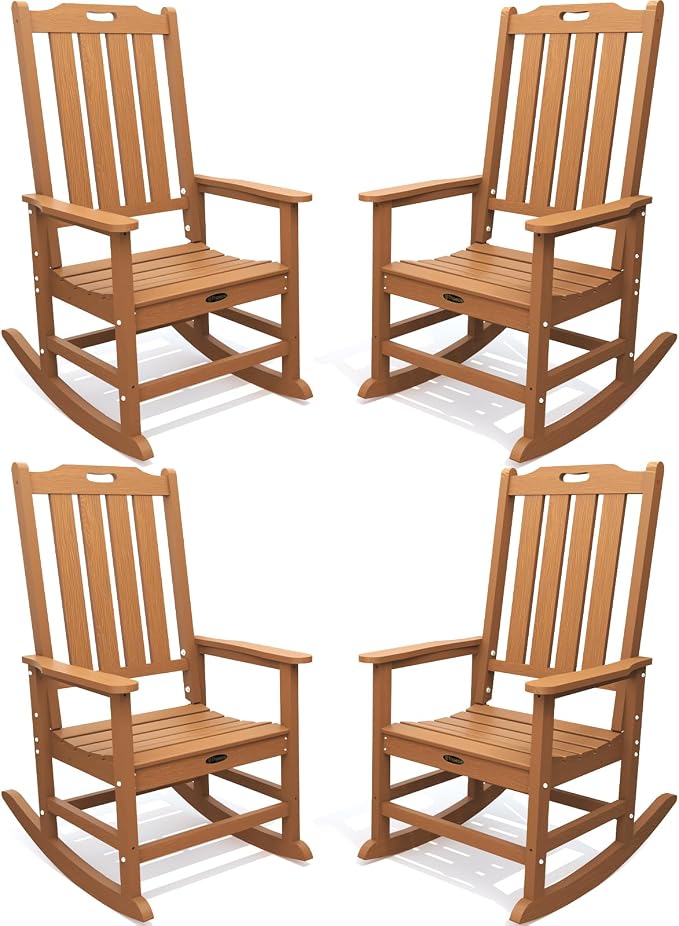 THOEOE Outdoor Rocking Chairs Set of 4, Oversized Patio Rocking Chair | HDPE by THOEOE