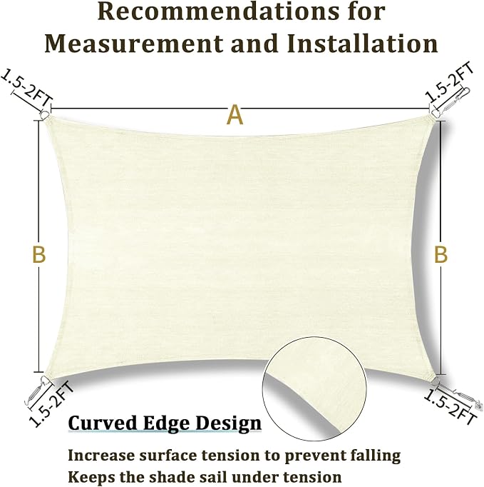 Shade&Beyond 8'x18' Sun Shade Sail Canopy Rectangle, UV Block Breathable Curved - Image 5