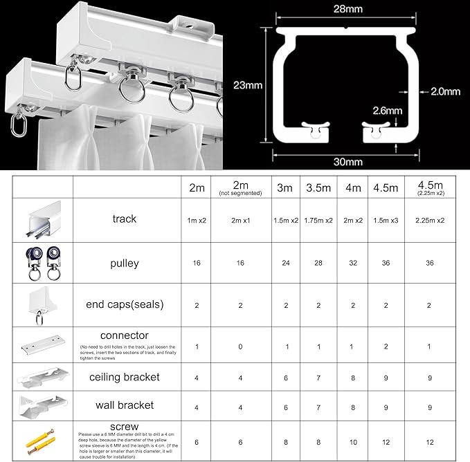 Aluminum Alloy Silent Curtain Tracks Ceiling Or Wall Mounted Curtain Rail Drapes Rail Room Dividers Sliding Curtain Rail (white, 3.5m)
