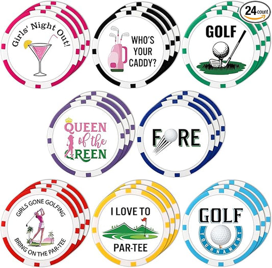 Sosation 24 Pcs Personalized Golf Ball Marker Funny Poker Chip Ball Marker Set 1.57 Inches Poker Chip Christmas Gifts Collection for Men Womens Golf Accessories, 8 Styles