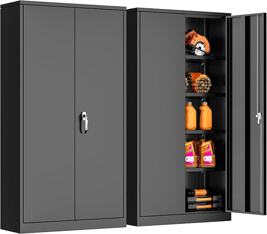 INTERGREAT Metal Storage Cabinet, 72" Locking Steel Cabinets with 2 Door and 4 Adjustable Shelves, Tall Metal Cabinet for Home Office, Garage, Warehouse, Black