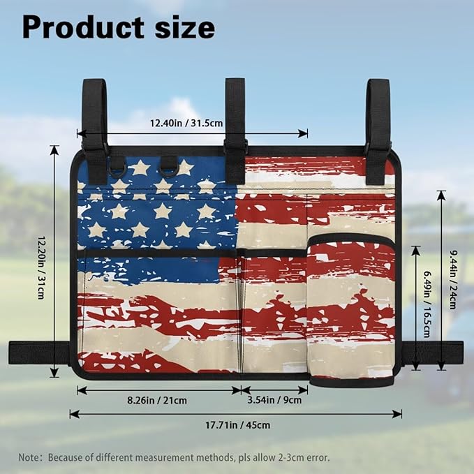 American Flag Golf Cart Bag, Golf Cart Rear Seat Organizer with Open Pockets for Golf Balls & Bottles