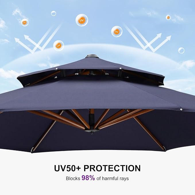 PURPLE LEAF Cantilever Outdoor Umbrella 12ft Wood-Grain Finish, Long-lasting - Image 8