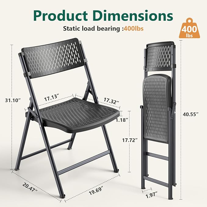 4-Pack Black Folding Chairs, Mesh Plastic Seat - Image 3
