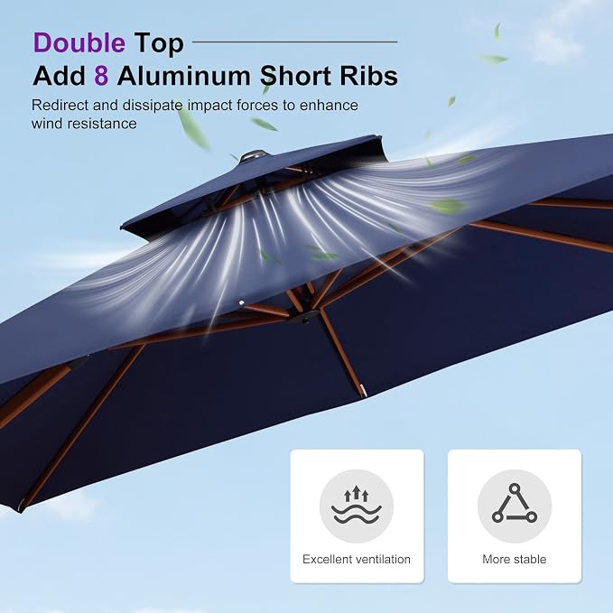 PURPLE LEAF Cantilever Outdoor Umbrella 12ft Wood-Grain Finish, Long-lasting - Image 7