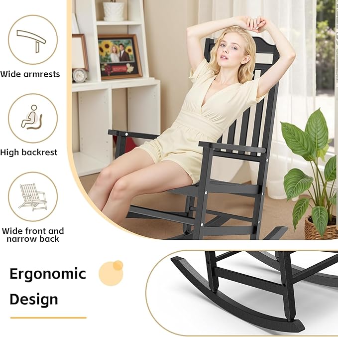 Patio Rocking Chair Outdoor Set of 1, Weather Resistant Poly Resin Oversized - Image 3