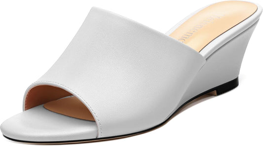Wedge Sandals for Women Open Toe Wedge Heels Womens Matte High Heel Sandal Round Toe Heeled Wedge Sandals Slip on Casual shoes 2 inch