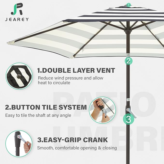 JEAREY 7.5 ft Outdoor Patio Umbrella, Table Umbrella, Tilt & Crank lift - Image 3