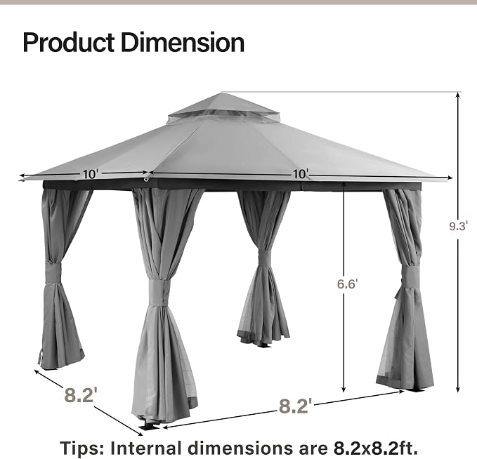 10'x10' Outdoor Gazebo with 50FT String Lights, Metal Heavy Duty Patio Canopy - Image 2