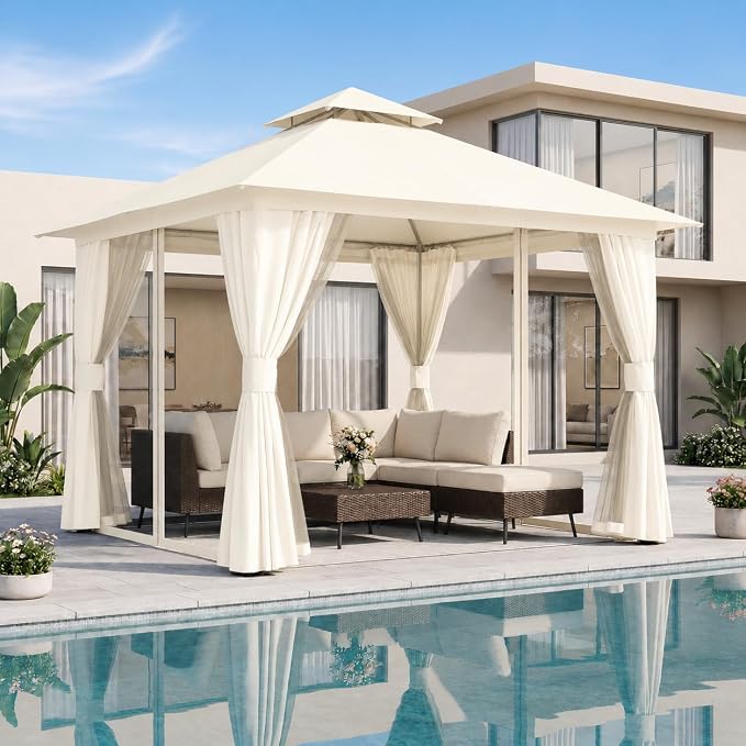 10'x10' Outdoor Gazebo, Heavy Duty Metal Frame Patio Canopy by LAUSAINTHOME