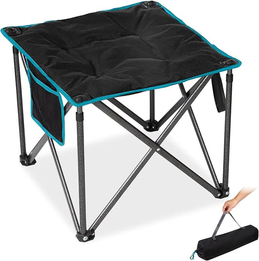 FUNDANGO Oversized Camping Stool for Adults, Thick Padded 18.1 Inch Folding Ottoman Foot Rest, 440 Lbs Heavy Duty Outdoor Camp Chairs with Anti-Slip Foots & Carry Bag for Fishing Lawn Travel (Black)