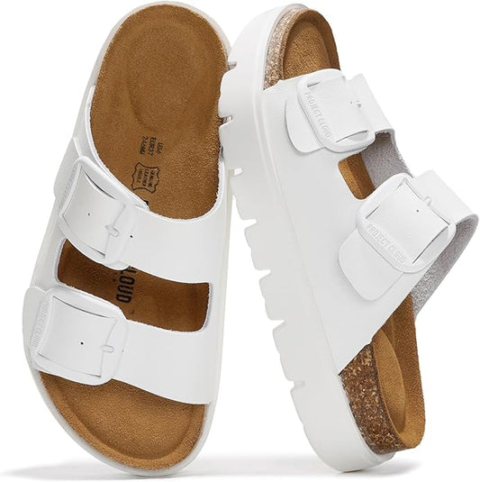 Project Cloud Genuine Leather Platform Sandals Women Footwear - Wedge Chunky Sandals Womens sandals with Memory Foam Insole and Cork Footbed (GREECECHUNKY)