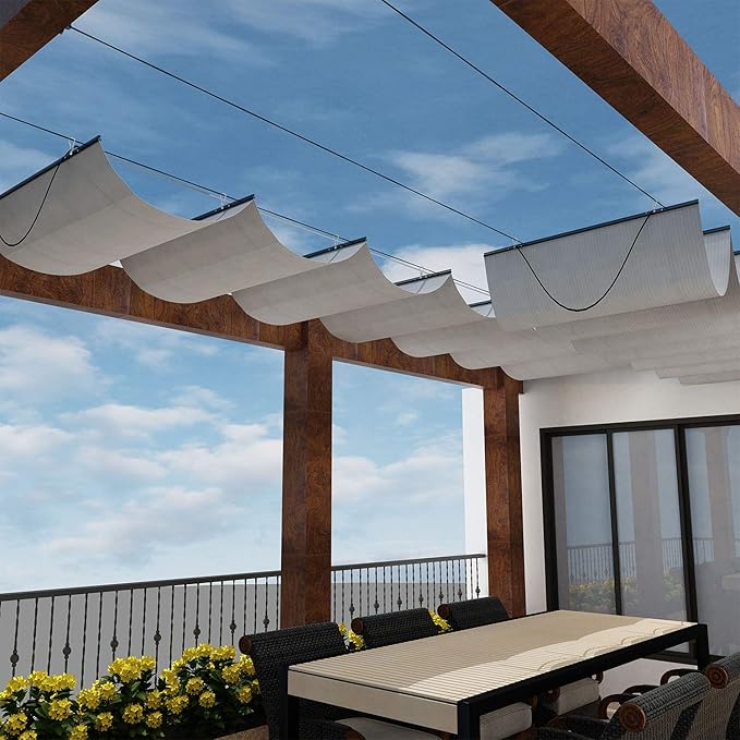 Windscreen4less 4' x 11' Retractable Sun Shade Canopy Cover Sliding Wave Shade by Windscreen4less