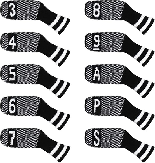 Scott Edward 10 Pcs Golf Club Head Covers for Irons Cuteness Basically Socks Shape Washable Durable Golf Club Head Protector Double Sided Knit Suitable for Most Brands