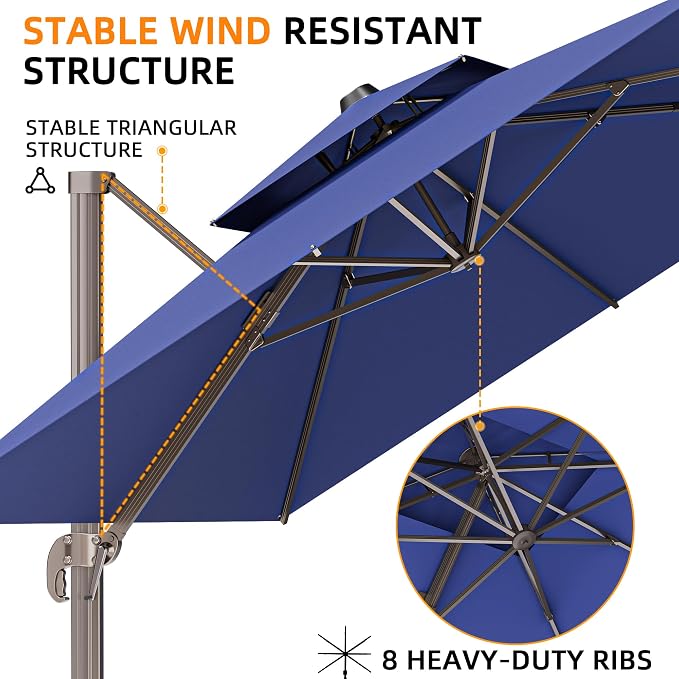 10' X 13' Outdoor Patio Umbrella Large Rectangle Cantilever Umbrella - Image 4