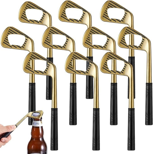 10 Pcs Golf Club Bottle Opener Bulk Novelty Groomsmen Gift Bachelor Party Favors for Golf Lover Beer Enthusiast, Made from Zinc Alloy (Bronze)