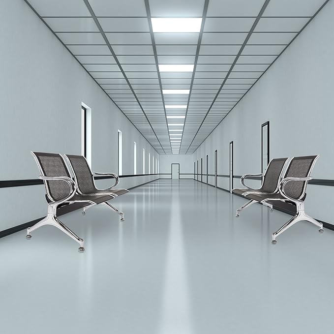 2-Seat Waiting Room Chairs - Waiting Room Bench with Arms Airport Reception Bench Guest Reception Chairs Lobby Bench Waiting Area for Airport Market Bank Hospital School Barbersho, Black