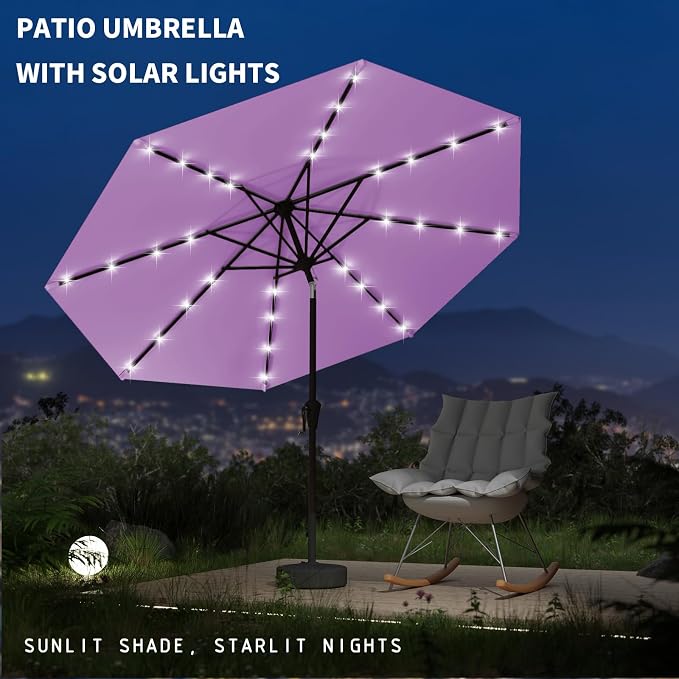 9FT Patio Umbrella with Solar Lights, Outdoor Market Umbrella with Tilt and - Image 6