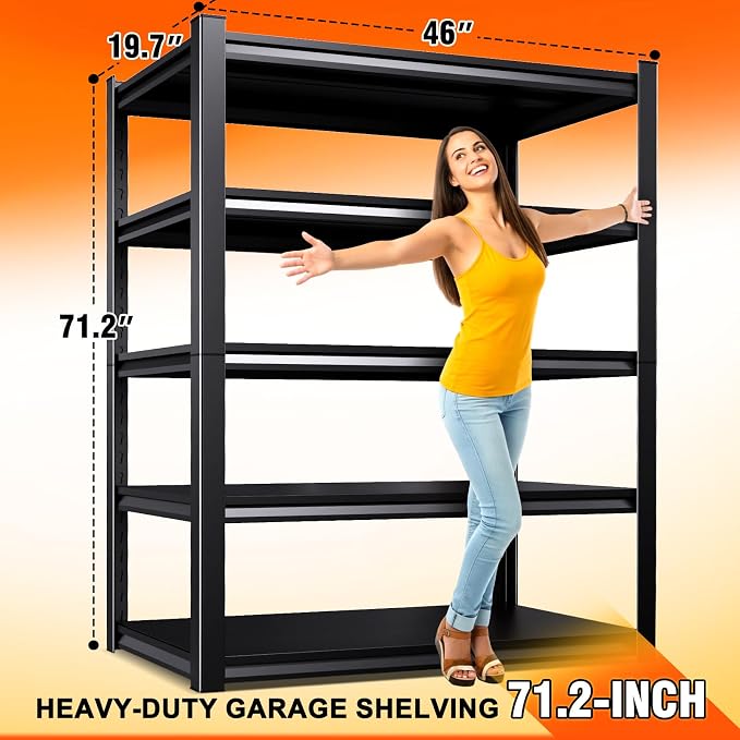 2 Pack Storage Shelves, Garage Shelving, Adjustable Garage Shelves, Heavy Duty - Image 2