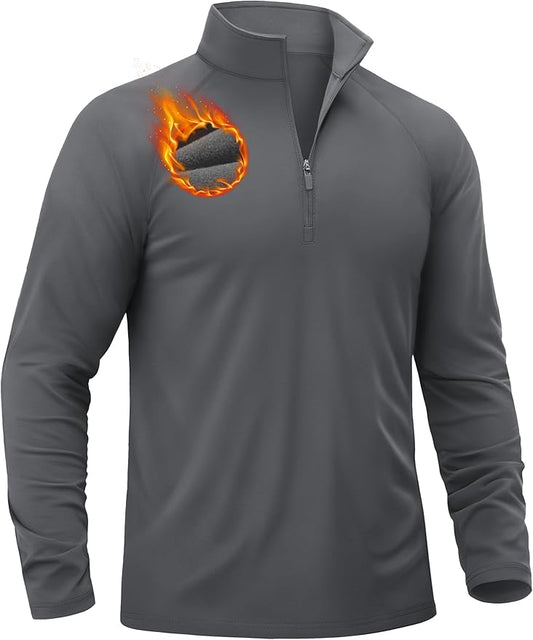 TACVASEN Men's Quarter Zip Pullover Fleece Lined Thermal Long Sleeve Golf Shirt 1/4 Zip Warm Winter Sweatshirts