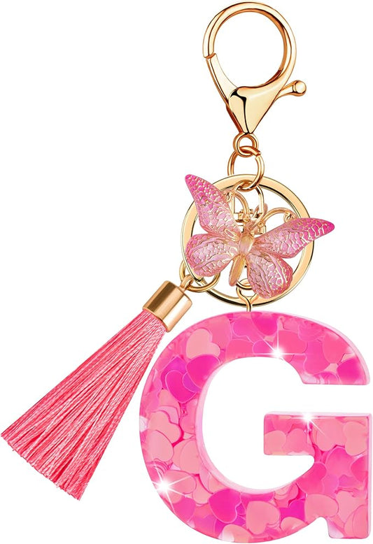 Suweibuke Colourful Cute Initial Letter Keychains for Women Girls with Tassel Butterfly, Charm for Purse Handbags Backpacks