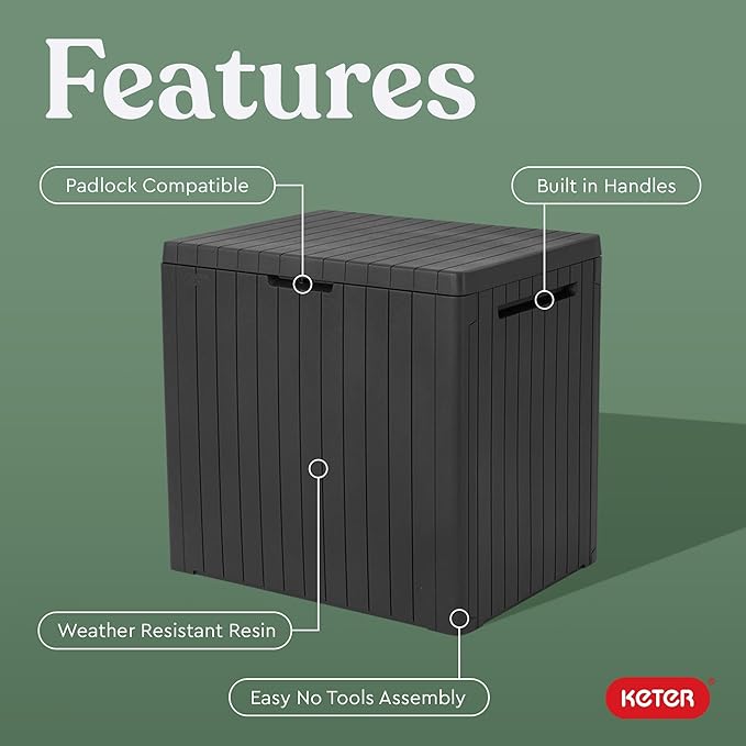 Keter City 30 Gal Outdoor Storage Box and Patio Side Table | Grey, Weatherproof - Image 3
