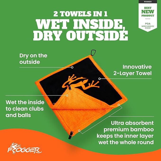 Frogger Amphibian Golf Towel with Wet and Dry Technology, Pink - Golf Bag Accessory for Men and Women with Carabiner Clip