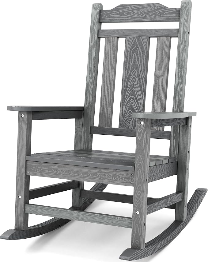 SERWALL Outdoor Rocking Chair, HDPE Rocking Chair Outdoor, Unique Gray by SERWALL