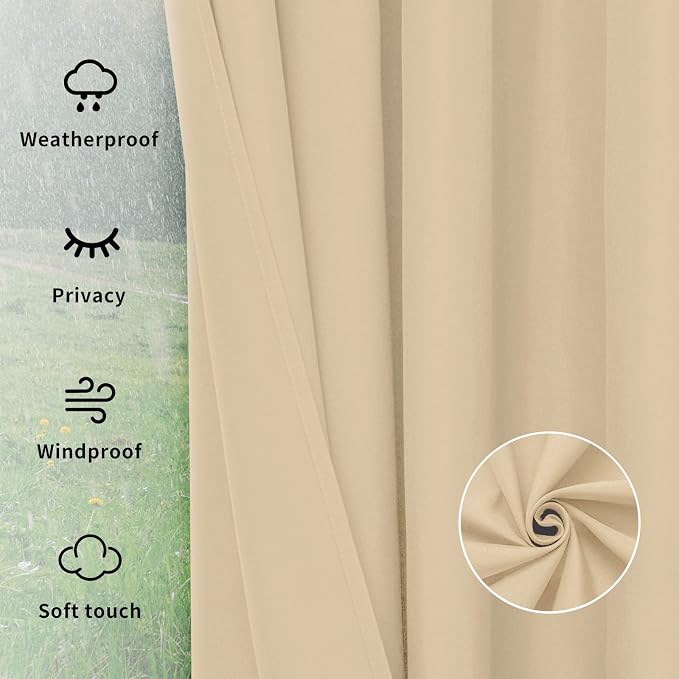 Easy-Going Outdoor Curtains for Patio 1 Panel, 54x120 inch, Weatherproof - Image 6