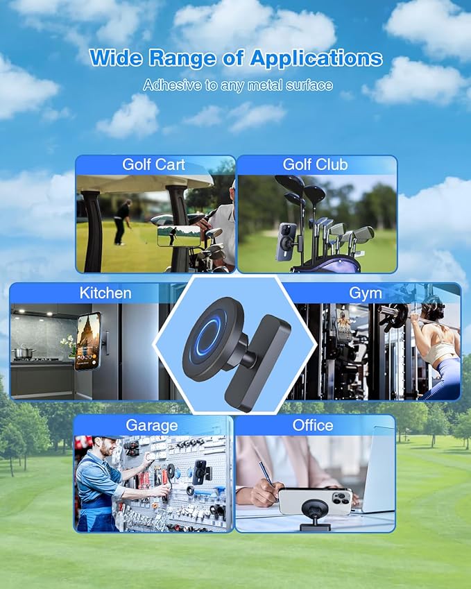 Magnetic Golf Cart Phone Holder, with Powful N52 Magnet, Golf Cart Phone Mount, Compatible with MagSafe iPhone 16/15/14/13/12, Fits EZGO/Yamaha/Club Car/Icon - Golf Cart, Gym (1 Pack)