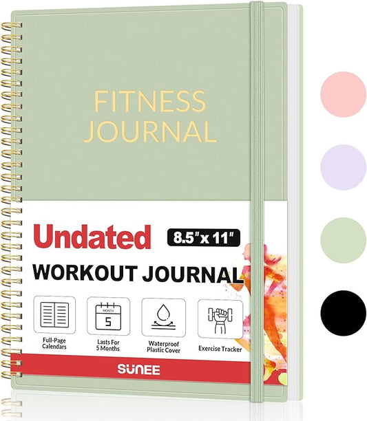 Fitness Journal Workout Planner for Women & Men, A4 (8.5" x 11") Workout Journal Log Book Planner Gift for Track Gym Essentials, Home Workouts, Track Progress, Achieve Wellness Goals, Green