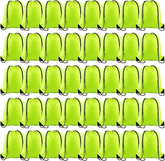 KUUQA 50Pcs Fluorescent green Drawstring Backpack Bulk Drawstring Bags String Bags Storage Bags Gym Backpack for Sport Gym Traveling