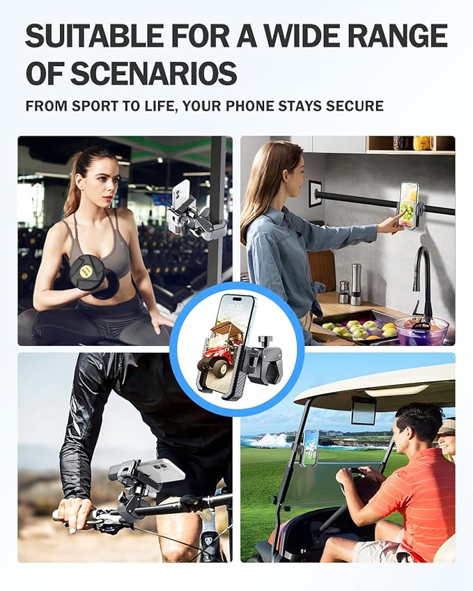 [Upgrade] Golf Cart Phone Mount Holder [Military-Grade Sturdy] with Security Double Lock Compatible with EZGO/Club Car/Yamaha, -360° Rotation with Anti-Scratch Pad [Big Phones & Thick Cases Friendly]