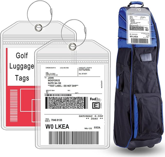 Extra Large Golf Luggage Tag 9" x 6 ", Shipping Label Holder for Golf Bag- Plastic Waterproof Zipper Pouch - PVC Luggage Tag Holders for Ship Sticks 2 Packs