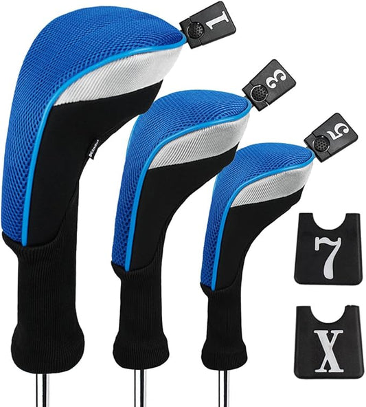 Andux 3pcs/Set Golf 460cc Driver Wood Club Head Covers Long Neck with No. Tags