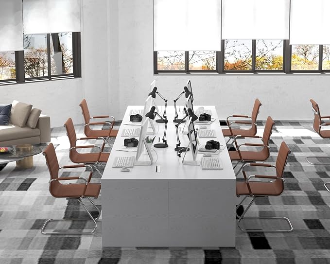 CIMOTA Waiting Room Chairs Leather Office Guest Chair Mid Back Reception Chairs with Sled Base for Meeting/Patient/Conference Room, Coffee Set of 4