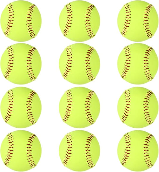 12 Pack Softballs 12 Inch, Softball Practice Balls, Soft Cork Core, Fluorescent Yellow PVC Official Size & Weight Slowpitch Softballs for Training, Games, Practice