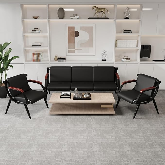 wonline Office Waiting Room Chairs Set of 2 Black Reception Guest Chairs with Arms Lobby & Waiting Room Furniture for Clinic, Hospital, Airport, Salon, Bank, Barber