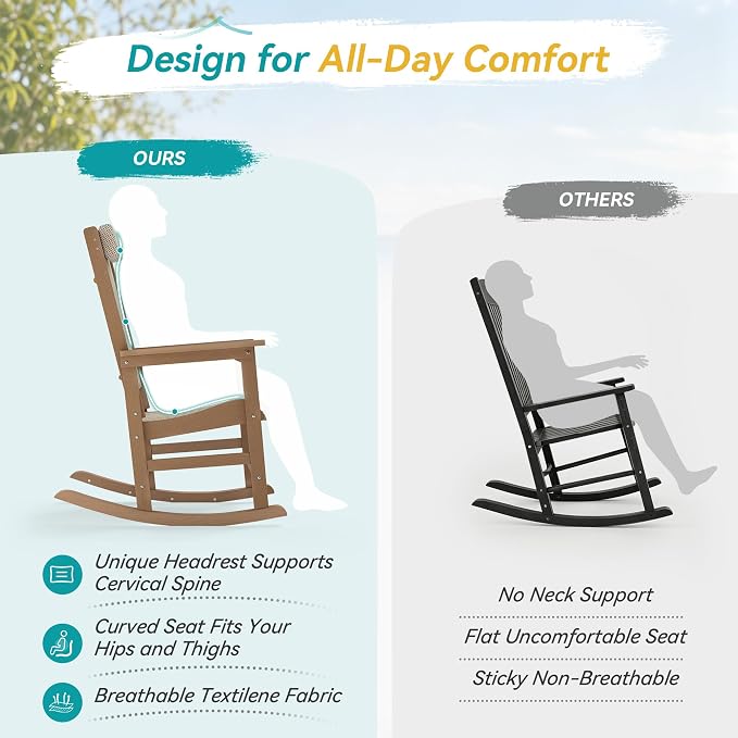 3-Piece Outdoor Rocking Chair Set, HDPE Patio Rocking Chair - Image 3