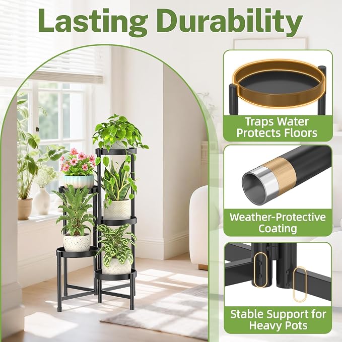 iDavosic.ly Plant Stand Indoor Outdoor, 5 Tier Metal Corner Shelf, Folding - Image 5