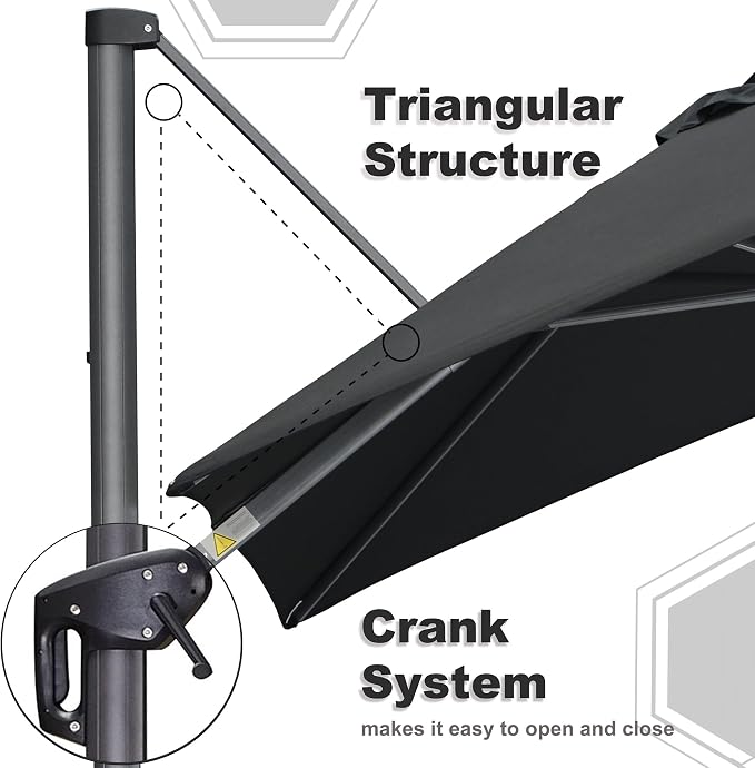 PURPLE LEAF Patio Umbrella 9' x 11.5' Rectangle All-Day Shade Control Black | - Image 5