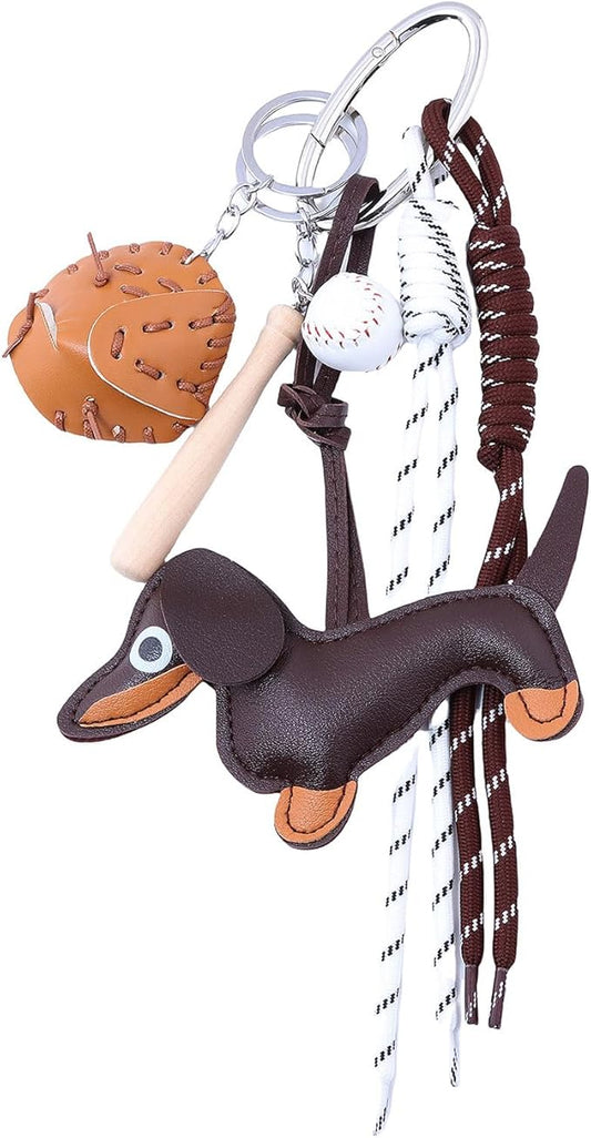 Unique Keychain Designer Rope Bag Charms for Handbag - Cute Teddy Bear Purse Charm - Leather Dachshund Accessory