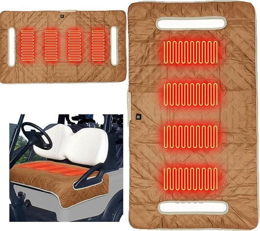 Golf Cart Heater, Heated Golf Cart Seat Cover - USB Powered 4-Zone Warming Pad & Electric Blanket for Golf Carts, 3-Temperature Settings with Portable Foldable Design (Coffee)