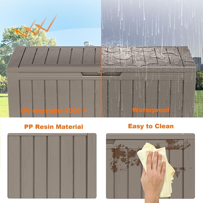 PatioZen 90 Gallon Resin Deck Box, Lockable Patio Outdoor Storage Box - Image 5