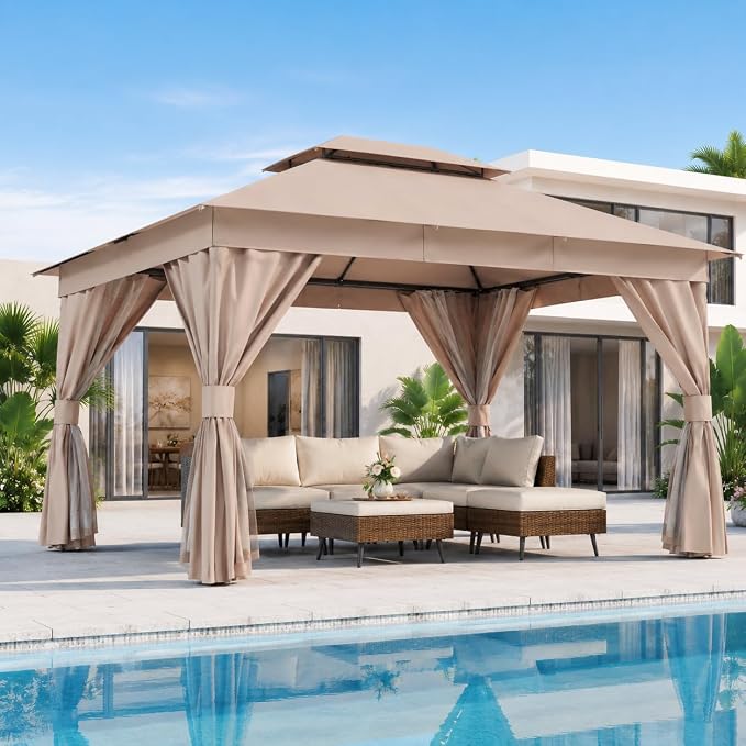 10'x13' Outdoor Gazebo, Heavy Duty Metal Frame Patio Canopy by LAUSAINTHOME