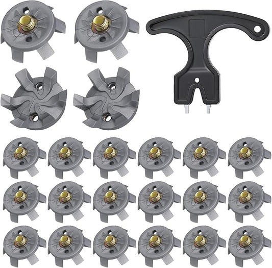 Cozypower 31 Pcs Golf Spikes Set Includes 30 Pcs Golf Cleats Replacement Black Cleats Spanner Metal Thread Screw 6 mm Dia Spike Tool for Lawn Cricket Shoe Player Lover(Silvery Grey)